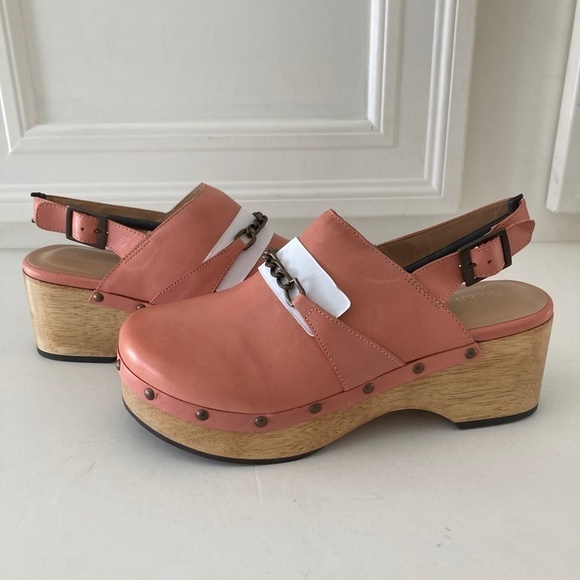Anthropologie Pink Leather Mules with Wood Sole - Picture 3 of 8